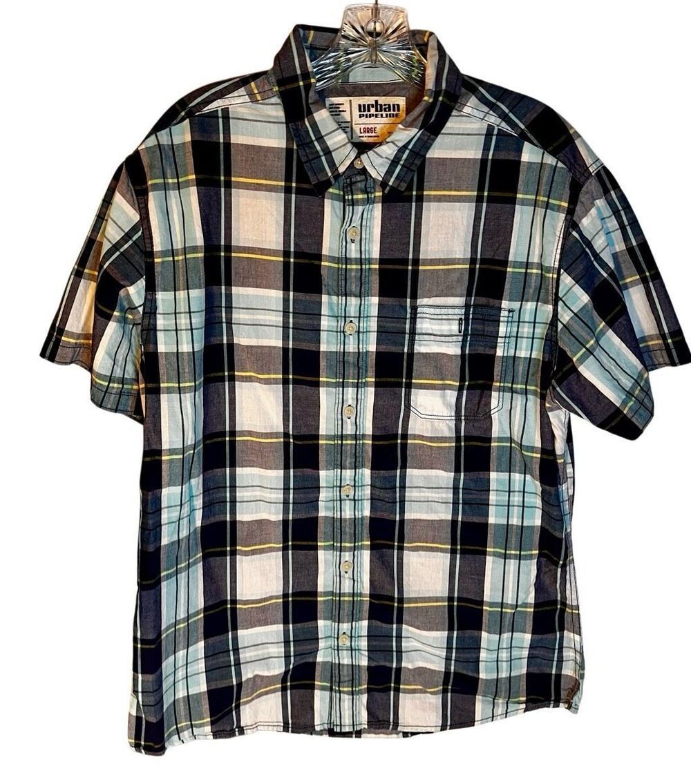 Urban Pipeline Men’s Blue & White Plaid Button Up Sz L